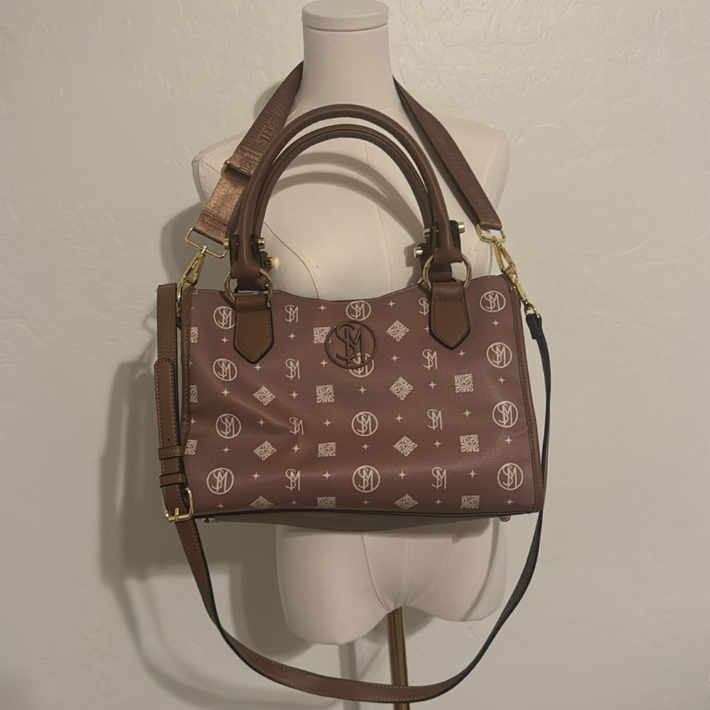 Steve Madden Brown and Gold Satchel with Structured Design W/2 shoulder straps.
